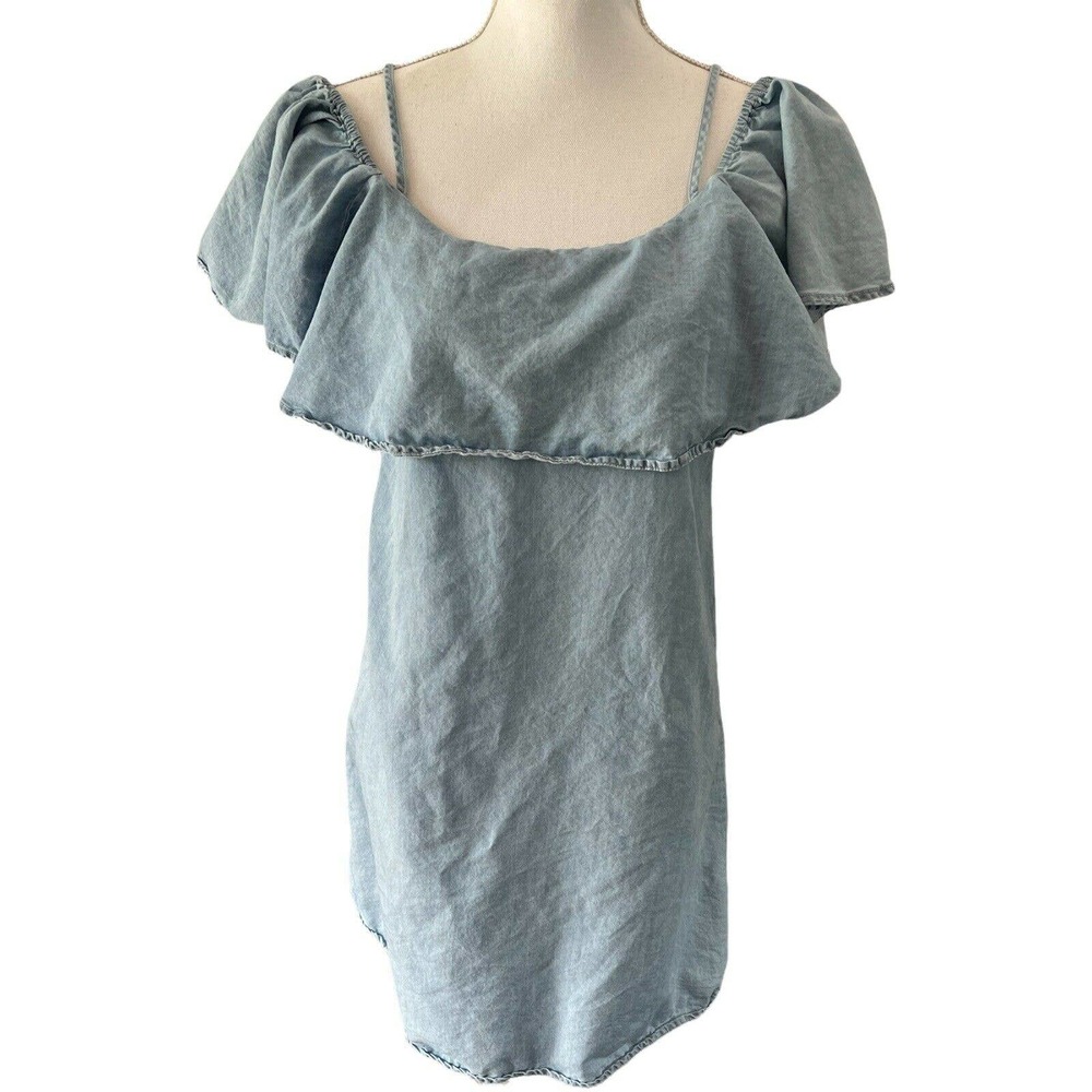 Romeo + Juliet Off The Shoulder Ruffle Chambray Tunic Top Size Small